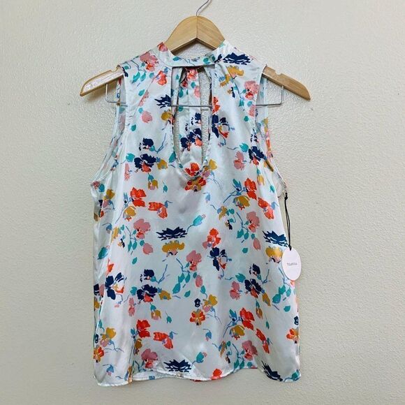 Tularosa Evie V Neck Cutout Floral Satin Tank XS - Picture 2 of 9